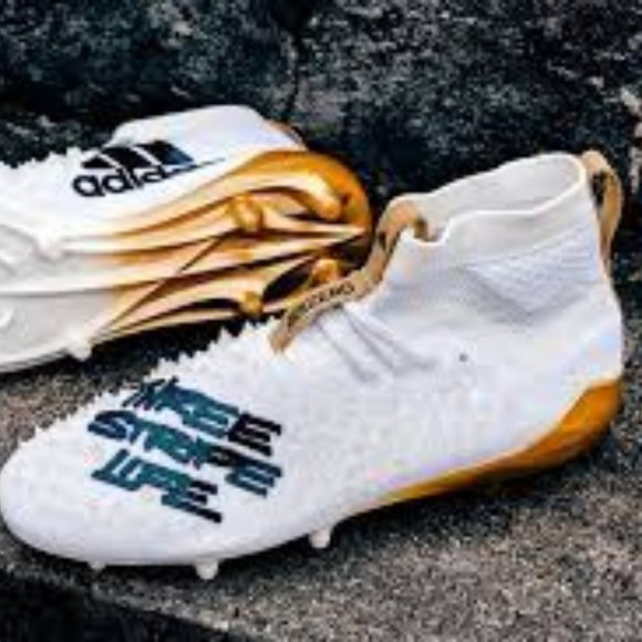 NWT ADIDAS ADIZERO 8.0 SK SPIKES THREE STRIPE LIFE FOOTBALL CLEATS WHITE/GOLD 9‎ main image 4
